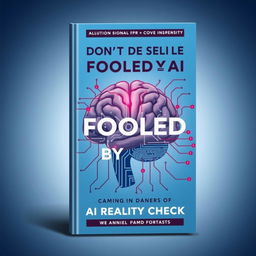 "Don't be Fooled by AI: The AI Reality Check" book cover design featuring a clever balance of technological imagery and cautionary themes