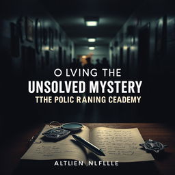 A captivating murder mystery book cover for the title 'Solving The Unsolved Mystery of The Police Training Academy'