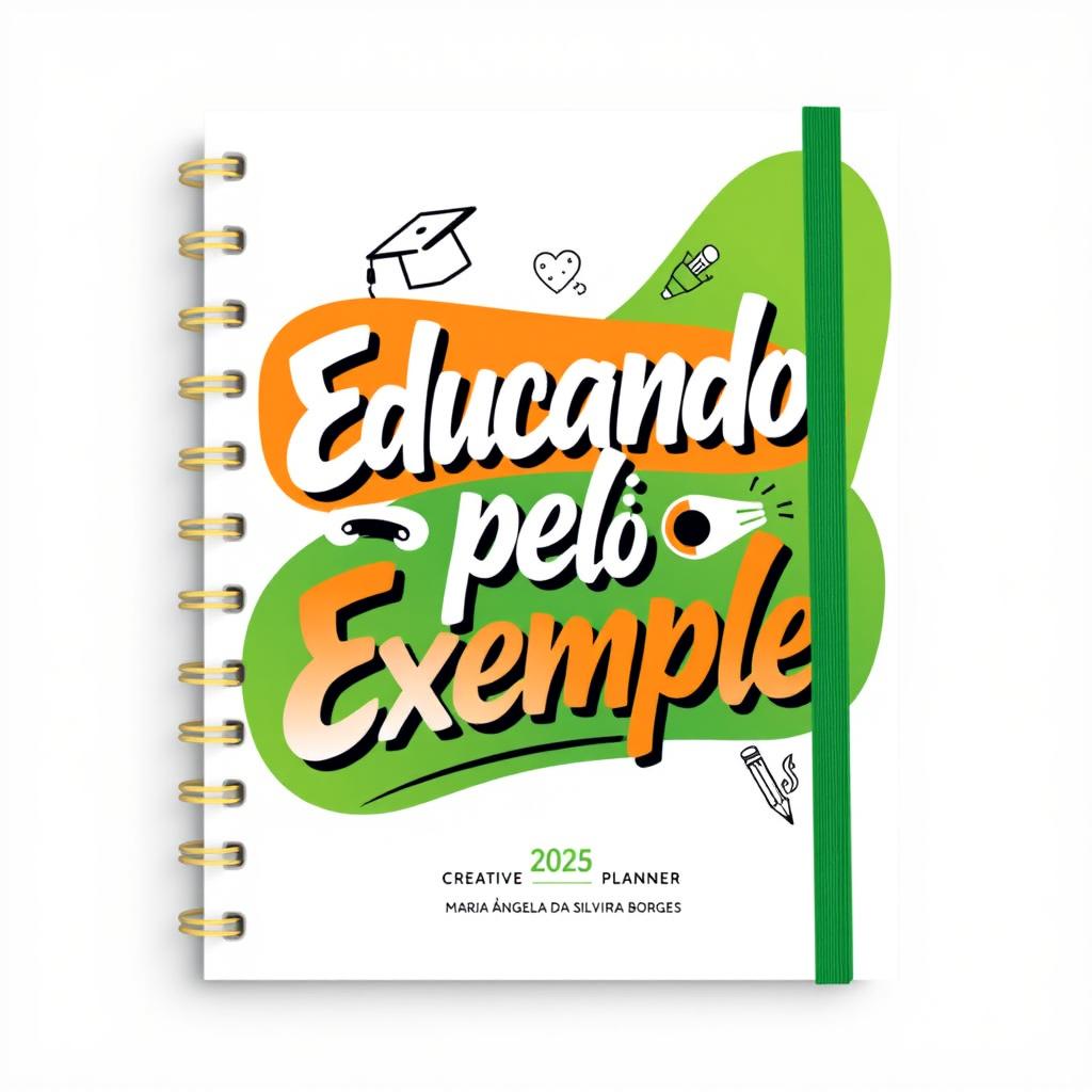 A creative 2025 planner cover design for EEEP Maria Ângela da Silveira Borges, featuring the phrase "Educando pelo Exemplo" in artistic lettering