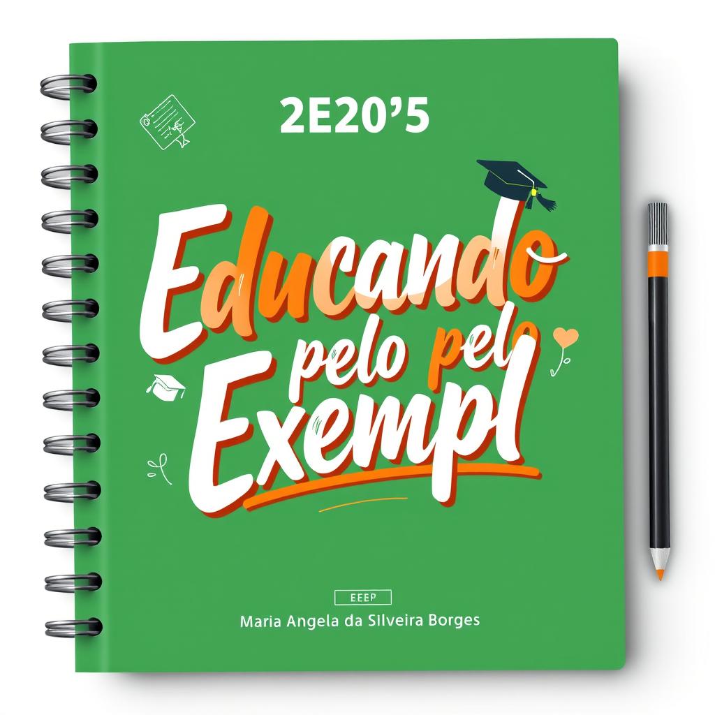 A creative 2025 planner cover design for EEEP Maria Ângela da Silveira Borges, featuring the phrase "Educando pelo Exemplo" in artistic lettering