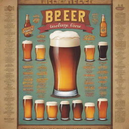 A cartoon-style poster featuring a beer sampler with varieties including blonde, pale ale, stout in a vibrant and fun setting