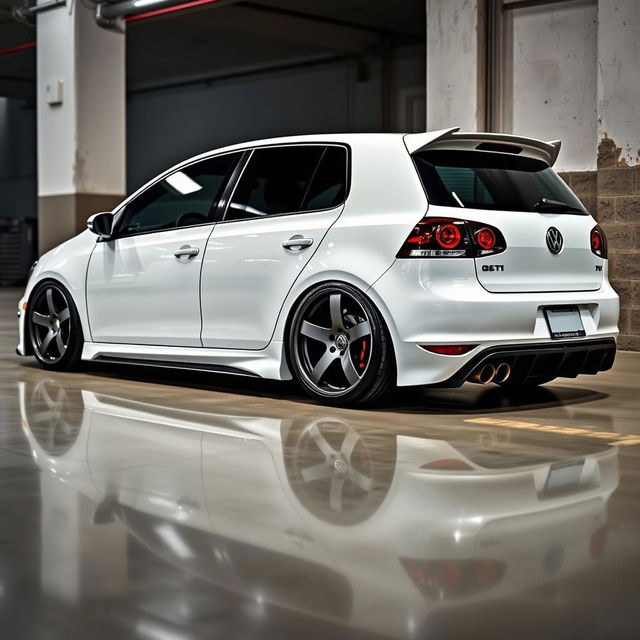 A 2007 Volkswagen Golf GTI in pristine white, featuring custom tuning elements