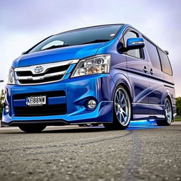 a pimped Toyota Quantum van with a metallic blue finish, prominently displaying the registration plate 'KBN 888 NW'