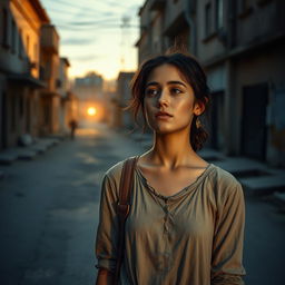 A scene depicting a young woman with CIPA (Congenital Insensitivity to Pain with Anhidrosis) standing on a deserted street