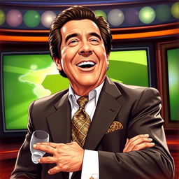 Create an artwork of Silvio Santos, the iconic Brazilian television host, known for his charismatic personality and engaging smile