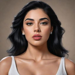 Create a realistic, digital painting of Georgina Rodriguez, a well-known model. She is elegantly dressed, posing with confidence, and radiates beauty and strength.