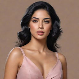 Create a realistic, digital painting of Georgina Rodriguez, a well-known model. She is elegantly dressed, posing with confidence, and radiates beauty and strength.