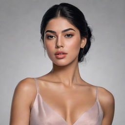 Create a realistic, digital painting of Georgina Rodriguez, a well-known model. She is elegantly dressed, posing with confidence, and radiates beauty and strength.