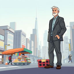 Illustrate a compelling visual narrative showcasing the journey of a street vendor's rise to billionaire success