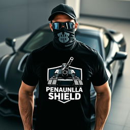 A logo titled "Peninsula Shield" featuring a masked person standing authoritatively on top of a tank