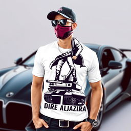 A logo titled "Dire Aljazira" featuring a masked person standing powerfully on top of a tank