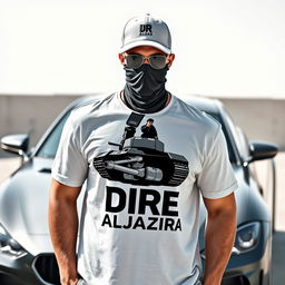 A logo titled "Dire Aljazira" featuring a masked person standing powerfully on top of a tank