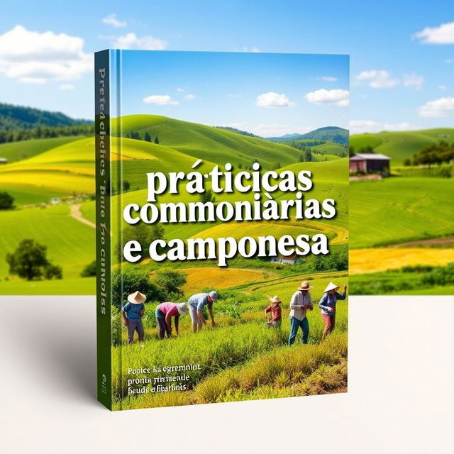 A book cover design featuring the title "Práticas comunitárias e camponesas" prominently displayed