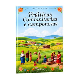 A captivating book cover design titled "Práticas Comunitárias e Camponesas"