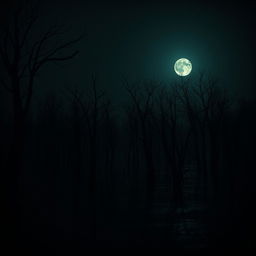 A super dark swamp scene featuring shadowy trees silhouetted against a dim moonlit sky