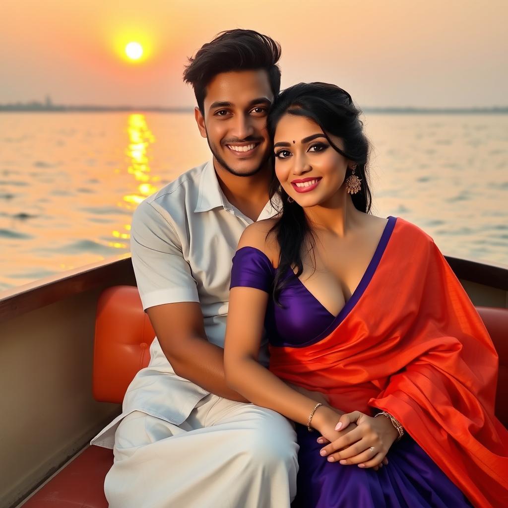 A handsome young man with a charming smile and his sexy girlfriend on a boat