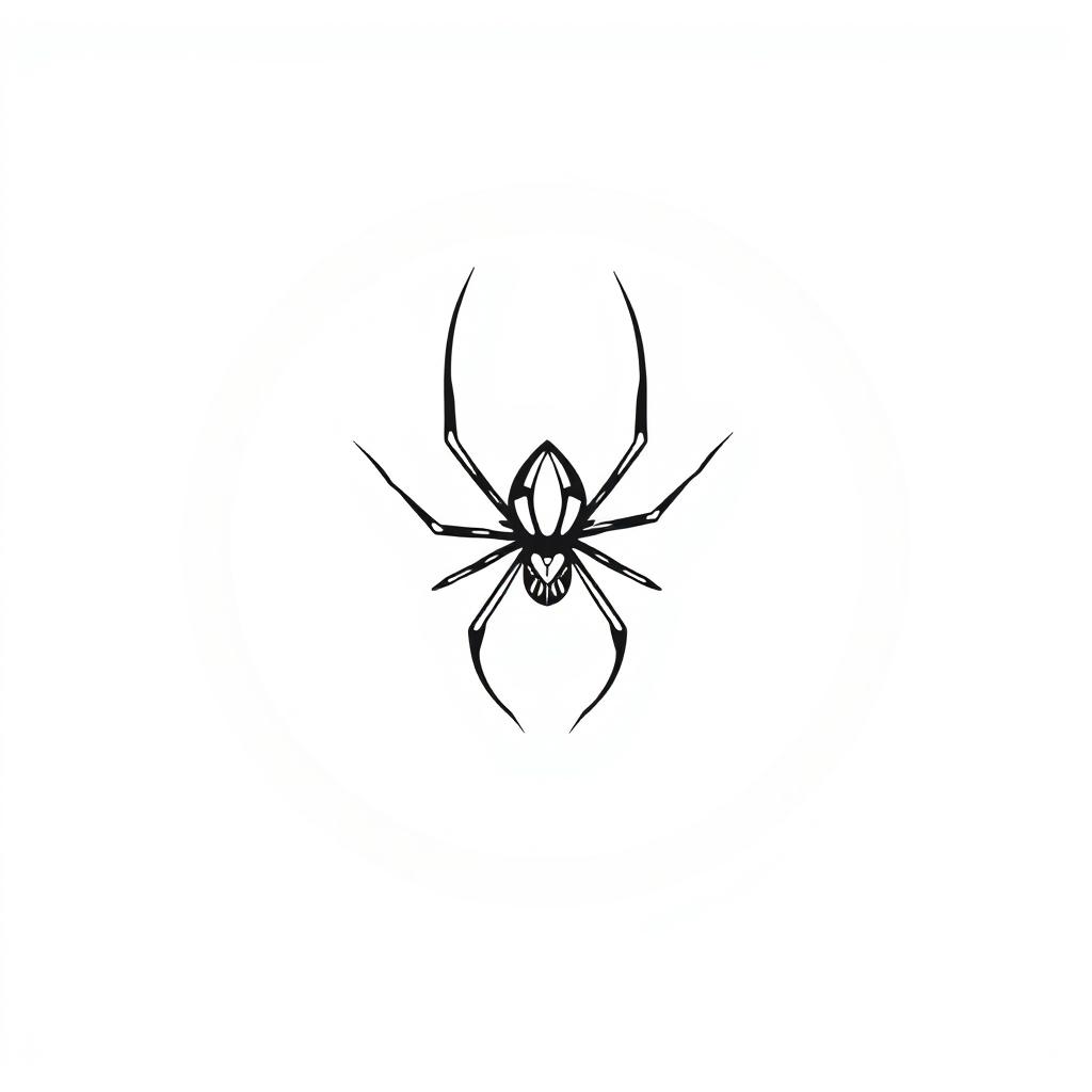 A simple, black and white flat illustration of a spider sitting on a figure 8