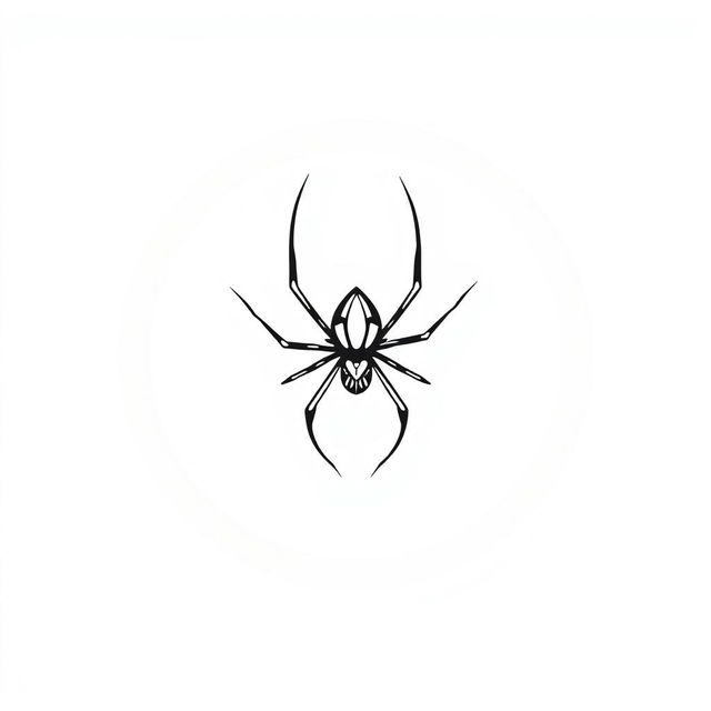 A simple, black and white flat illustration of a spider sitting on a figure 8