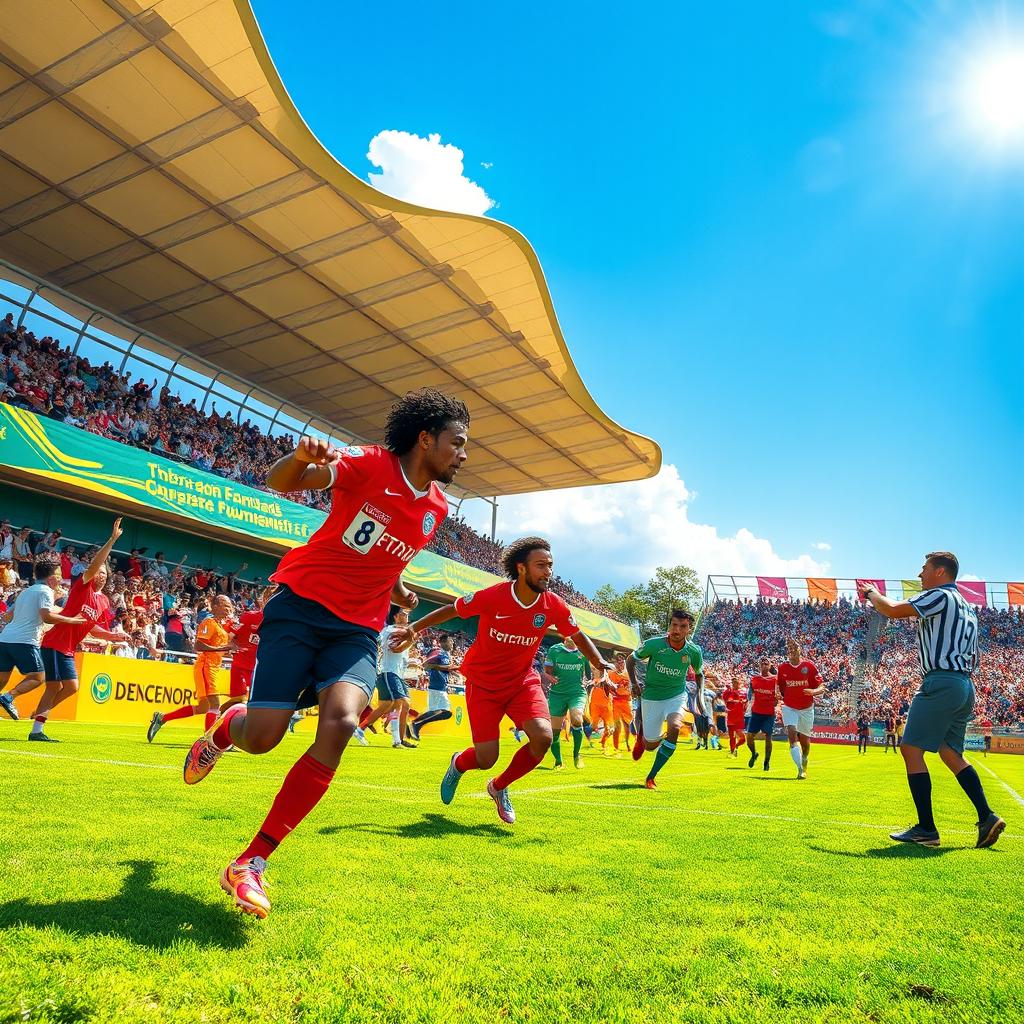 A vibrant and energetic scene of a football tournament