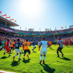 A vibrant and energetic scene of a football tournament