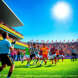 A vibrant and energetic scene of a football tournament