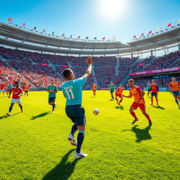 A vibrant and energetic scene of a football tournament