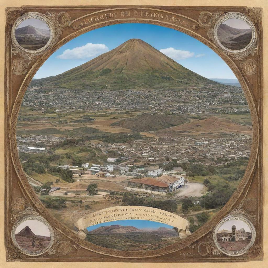 A commemorative image celebrating the 100th anniversary of El Cerro de Barrancabermeja district, featuring key landmarks and historical elements symbolic of its century-long journey.