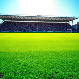 A lush green football pitch under a clear blue sky