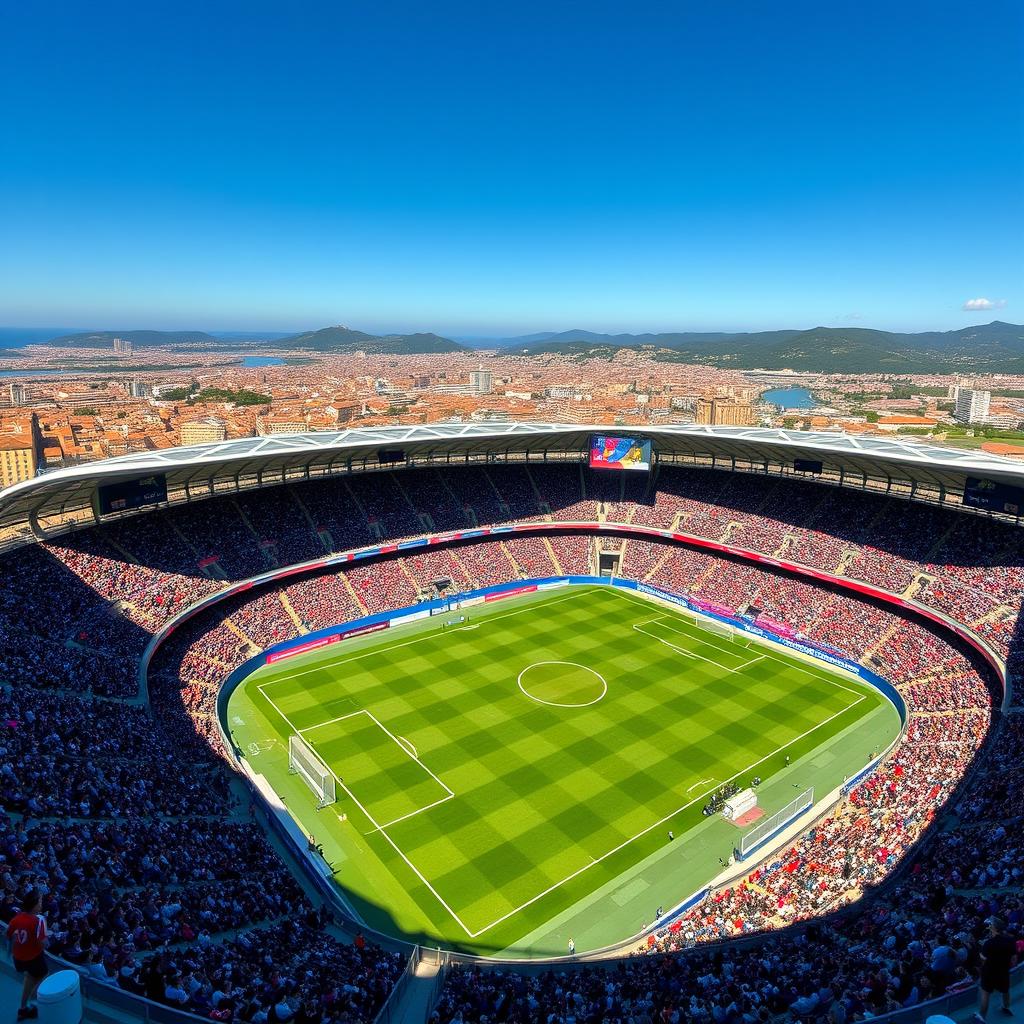 A stunning aerial view of the San Mames football stadium, showcasing its modern architectural design