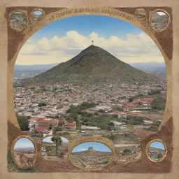 A commemorative image celebrating the 100th anniversary of El Cerro de Barrancabermeja district, featuring key landmarks and historical elements symbolic of its century-long journey.