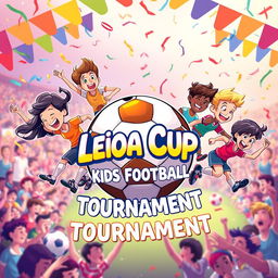 A vibrant and energetic promotional poster for the Leioa Cup Kids Football Tournament