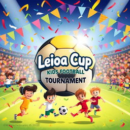 A vibrant and energetic promotional poster for the Leioa Cup Kids Football Tournament