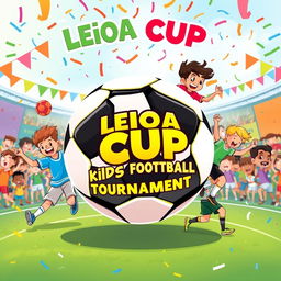 A vibrant and energetic promotional poster for the Leioa Cup Kids Football Tournament