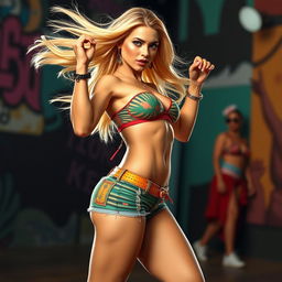 A realistic Latina funk dancer full of vibrant energy and allure