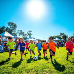 A vibrant and energetic scene of a Leioa Cup Kids football tournament