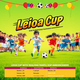 A vibrant announcement poster for the Leioa Cup kids football tournament