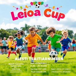 A vibrant announcement poster for the Leioa Cup kids football tournament