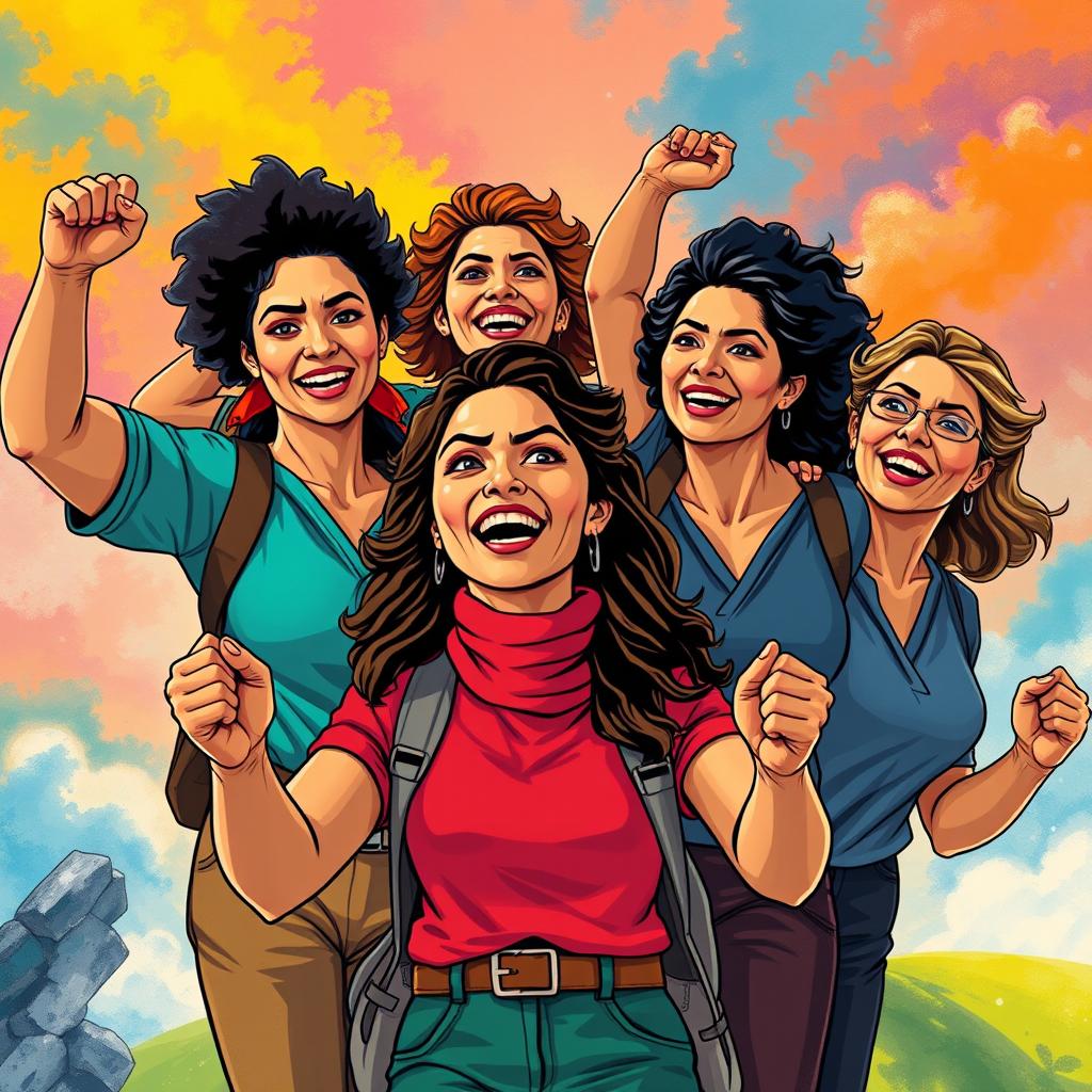 Imaginative portrayal of empowering women, showcasing strength, independence and unity