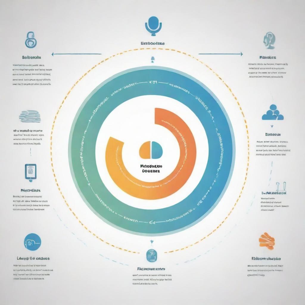 Un diagrama ilustrativo mostrando las funciones del oído humano, resaltando las diversas etapas de la audición como la recogida de ondas sonoras, la vibración del tímpano, el movimiento de los huesecillos, la circulación del líquido en la cóclea y la transmisión de señales al cerebro.