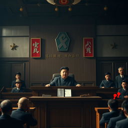 A dramatic and cinematic representation of North Korea's unique and bewildering laws, focusing on their impact and surreal nature