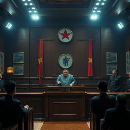 A dramatic and cinematic representation of North Korea's unique and bewildering laws, focusing on their impact and surreal nature