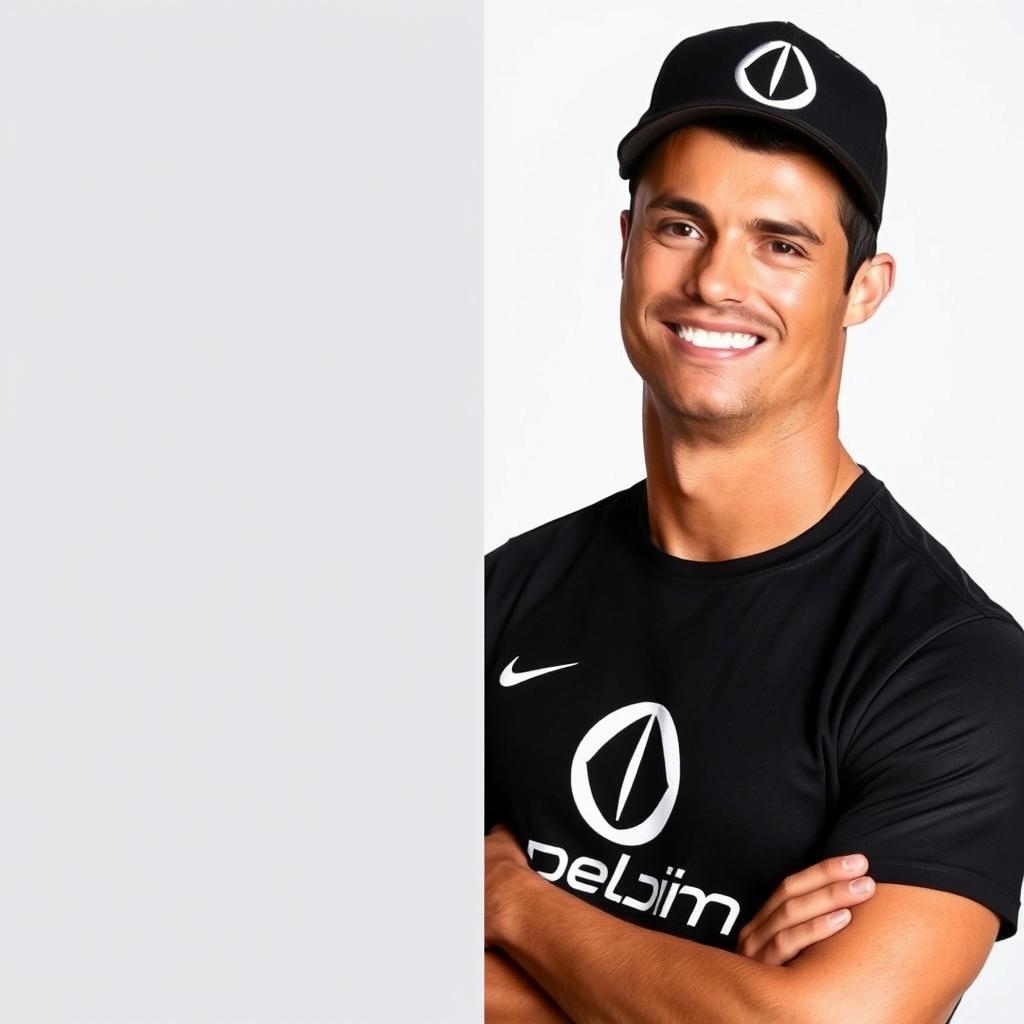 Cristiano Ronaldo wearing a stylish T-shirt and cap from the Delimi clothing brand