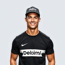 Cristiano Ronaldo wearing a stylish T-shirt and cap from the Delimi clothing brand