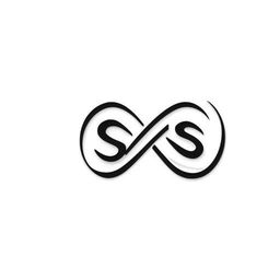 Design a logo featuring the letters 'S' and 'S' positioned on the shape of an infinity symbol, all enclosed within an infinity circle designed as a camera.