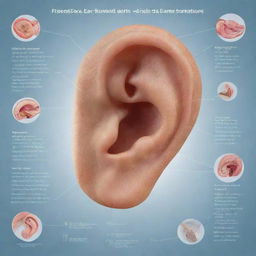 A detailed infographic of the human ear's functions explained in Spanish. Include the functions of hearing, balance, and localizing sound in the surrounding environment.