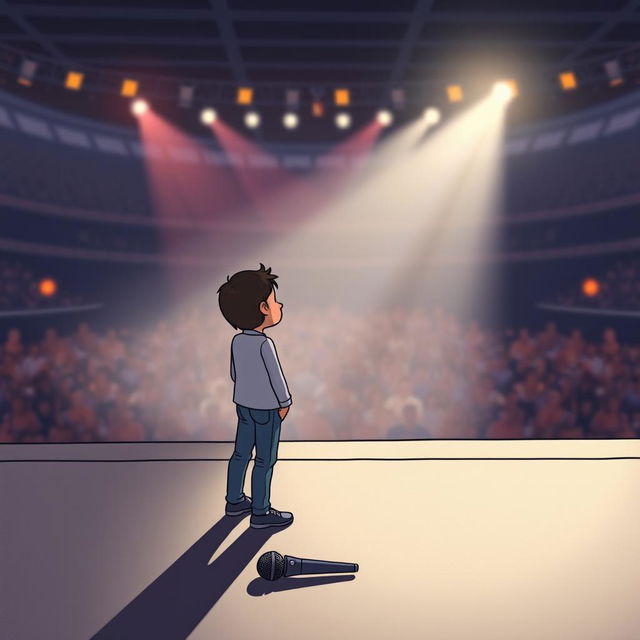 A digital illustration depicting a dramatic moment symbolizing the end of a career, with a figure resembling a generic YouTuber standing on a large stage