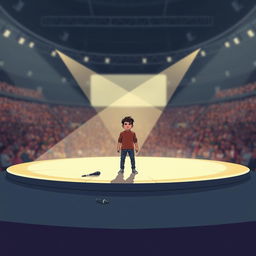 A digital illustration depicting a dramatic moment symbolizing the end of a career, with a figure resembling a generic YouTuber standing on a large stage