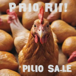 A vibrant and attention-grabbing image of a chicken sale with the text 'Pio Pio'