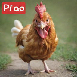 A lively image of a chicken with the text 'Pio Pio'