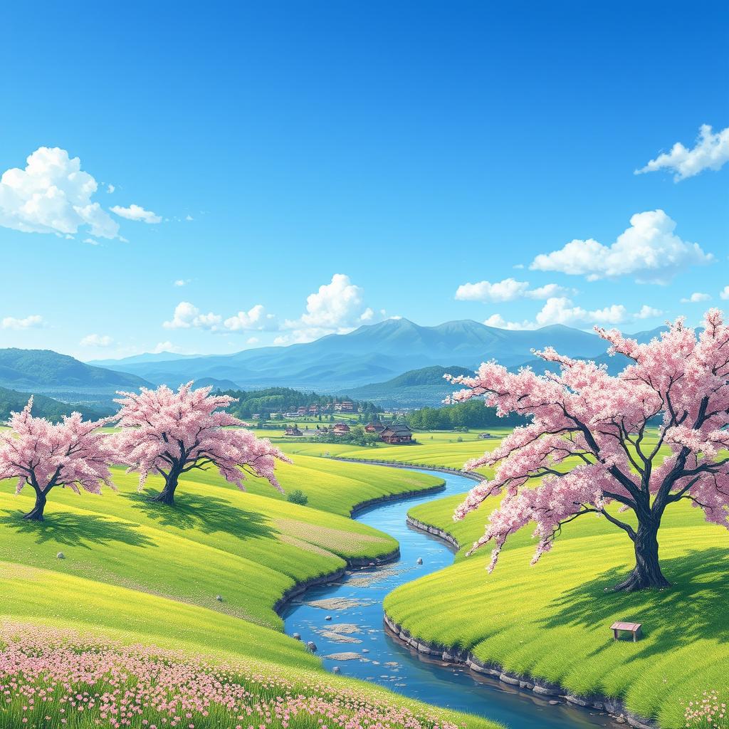 A tranquil and serene landscape scene inspired by manga style